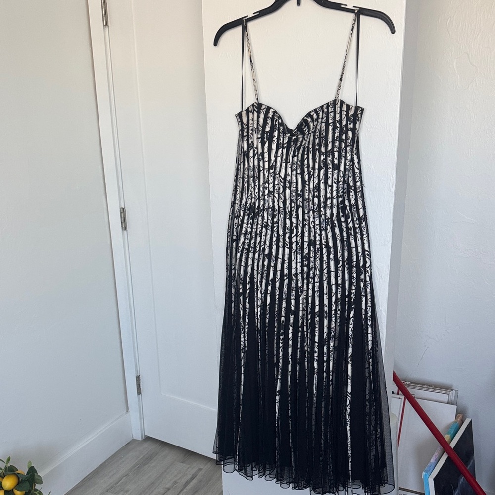Chic Black and White Striped Midi Dress